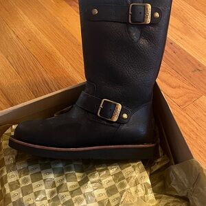 UGG Black Leather Buckle Boots